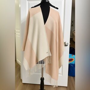 Soft Neutral Fringe Wrap Cape Poncho Cozy Minimalist Layers quiet luxury classic